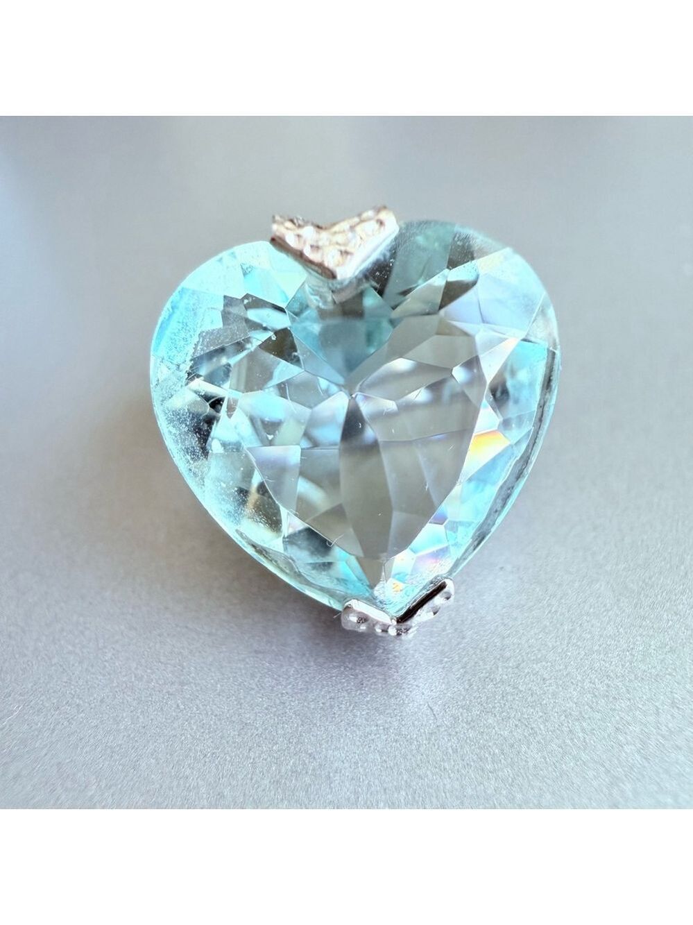 Badavici 11.91 CT Aquamarine Glass Heart Solitare Sterling Silver 925 Ring VTG